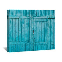 Wooden Blue Door Close Up Wall Art 176383626