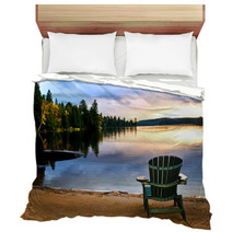Wooden Chair At Sunset On Beach Bedding 19883100