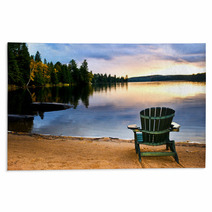 Wooden Chair At Sunset On Beach Rugs 19883100