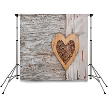 Wooden Decorative Heart On The Birch Bark Backdrops 66285022