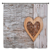 Wooden Decorative Heart On The Birch Bark Bath Decor 66285022