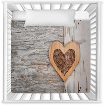 Wooden Decorative Heart On The Birch Bark Nursery Decor 66285022