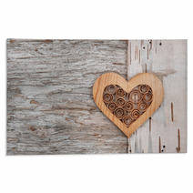 Wooden Decorative Heart On The Birch Bark Rugs 66285022