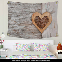 Wooden Decorative Heart On The Birch Bark Wall Art 66285022