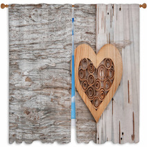 Wooden Decorative Heart On The Birch Bark Window Curtains 66285022