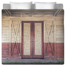 Wooden Door And Wall Bedding 123983119