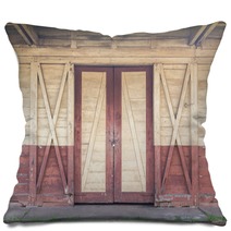 Wooden Door And Wall Pillows 123983119