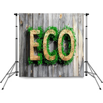 Wooden Eco Word With Vegetation Growth On Wooden Background Backdrops 63609252