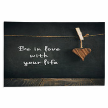 Wooden Heart On Blackboard With Text  - Loving Life Concept Rugs 62142140