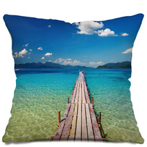 Wooden Pier In Tropical Paradise Pillows 25295366