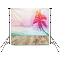 Wooden Terrace With Coconut Palms Silhouette Vintage Color Style Backdrops 87945482