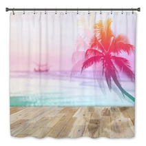 Wooden Terrace With Coconut Palms Silhouette Vintage Color Style Bath Decor 87945482
