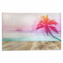 Wooden Terrace With Coconut Palms Silhouette Vintage Color Style Rugs 87945482