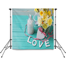 Word Love, Heart And Flowers Backdrops 93135003