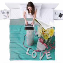 Word Love, Heart And Flowers Blankets 93135003