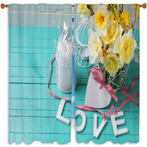 Word Love, Heart And Flowers Window Curtains 93135003