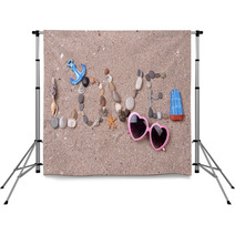Word Love Made From Sea Shells And Stones On Sand Backdrops 67140398