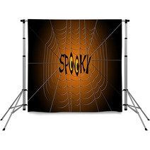 Word Spooky Hanging In The Center Of A Spider Web On Gradient Black And Orange Background Backdrops 122984524
