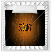 Word Spooky Hanging In The Center Of A Spider Web On Gradient Black And Orange Background Nursery Decor 122984524