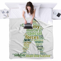 Words Illustration Concept Of A Soldier Over White Background Blankets 58701248