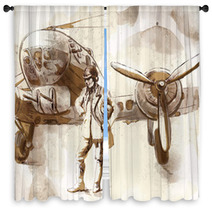 World Between 1905-1949 - Pilot (drawing Into Vector) Window Curtains 52619515