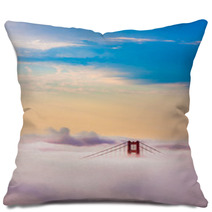 World Famous Golden Gate Bridge In Thich Fog After Sunrise Pillows 54161605