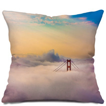 World Famous Golden Gate Bridge In Thich Fog After Sunrise Pillows 54161606