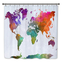 World Map In Watercolor Bath Decor 118004054