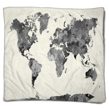World Map In Watercolor Gray Blankets 86058946