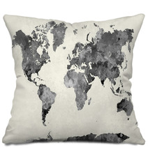 World Map In Watercolor Gray Pillows 86058946