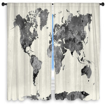 World Map In Watercolor Gray Window Curtains 86058946