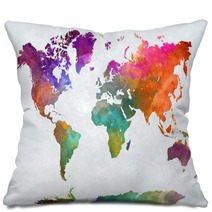 World Map In Watercolor Pillows 118004054