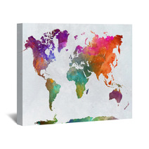 World Map In Watercolor Wall Art 118004054
