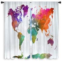 World Map In Watercolor Window Curtains 118004054