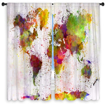 World Map In Watercolor Window Curtains 86056621