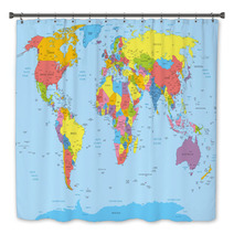 World Map With Countries And City Names Bath Decor 79438166