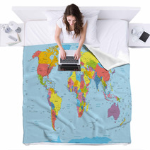 World Map With Countries And City Names Blankets 79438166