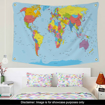 World Map With Countries And City Names Wall Art 79438166