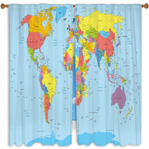 World Map With Countries And City Names Window Curtains 79438166