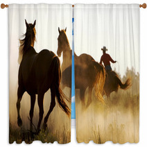 Wrangler Herding Wild Horses Window Curtains 2425780