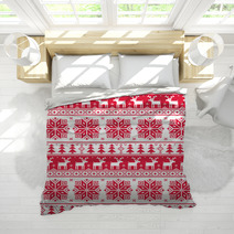 Xmas Nordic Seamless Red Pattern With Deer Bedding 55554647