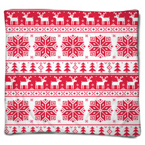 Xmas Nordic Seamless Red Pattern With Deer Blankets 55554647