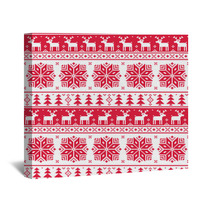 Xmas Nordic Seamless Red Pattern With Deer Wall Art 55554647