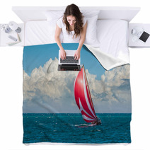 Yacht Sailing At Waves Of The Sea Blankets 56104919