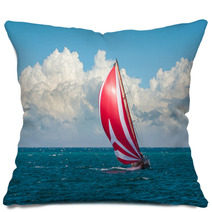 Yacht Sailing At Waves Of The Sea Pillows 56104919