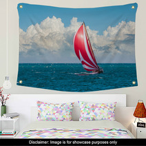 Yacht Sailing At Waves Of The Sea Wall Art 56104919
