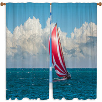 Yacht Sailing At Waves Of The Sea Window Curtains 56104919