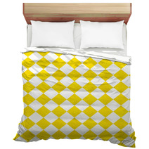 Yellow And White Diagonal Checkers On Textured Fabric Background Bedding 60577446