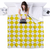 Yellow And White Diagonal Checkers On Textured Fabric Background Blankets 60577446