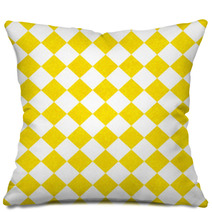 Yellow And White Diagonal Checkers On Textured Fabric Background Pillows 60577446